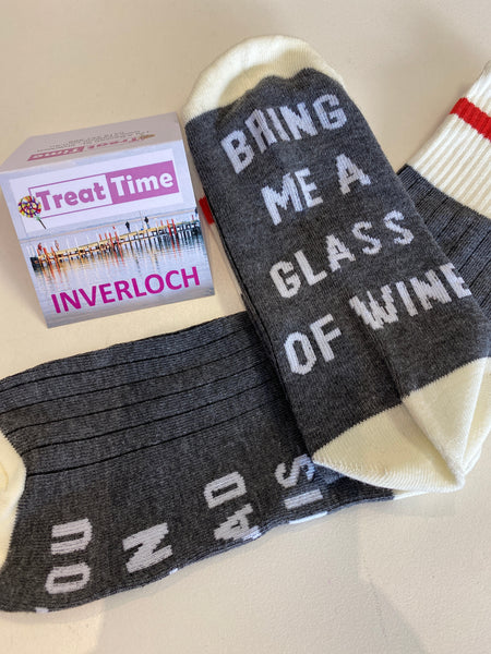 Bring me Wine Socks Grey and cream with red stripe